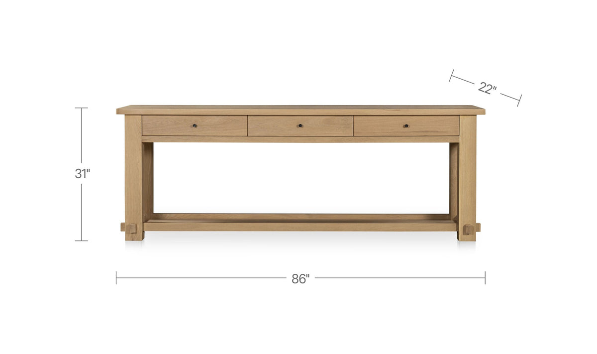 86" Natural Solid Oak Console Table