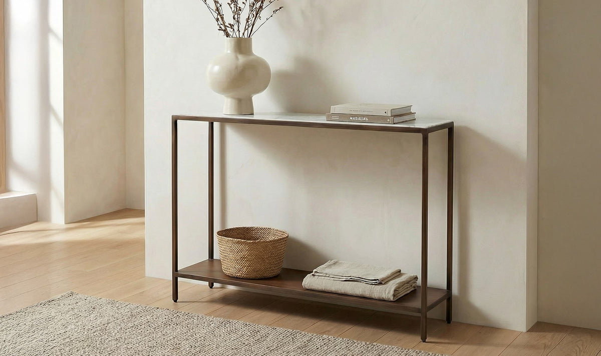 42" Antique Copper Marble Console Table