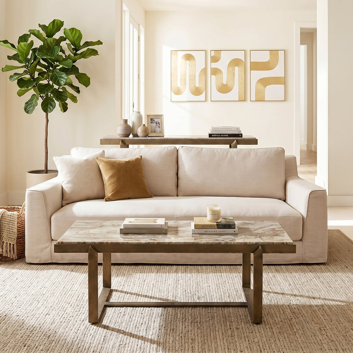 49" Capri Beige Marble Coffee Table
