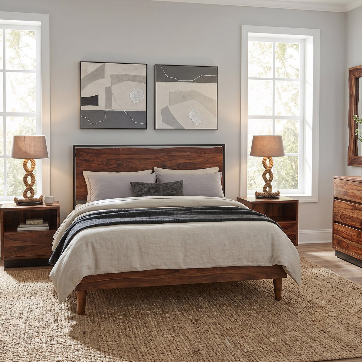 64" Natural Sheesham Wood Queen Size Bed