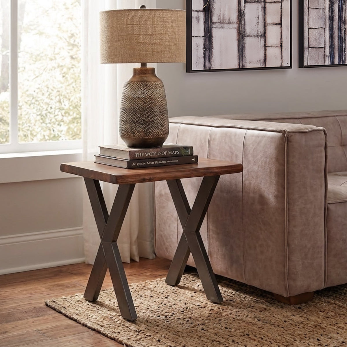 26" Natural Sheesham Wood Side Table