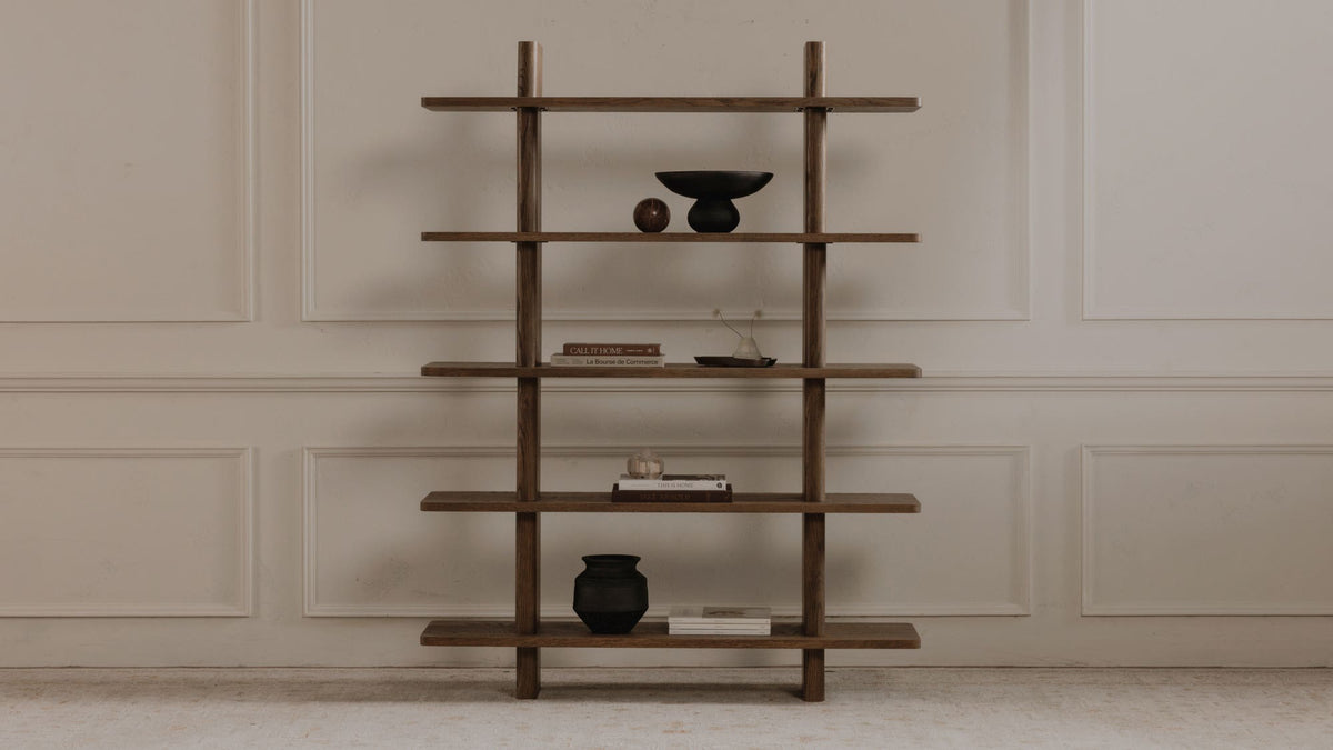 53" Dark Brown Solid Oak Large Bookcase