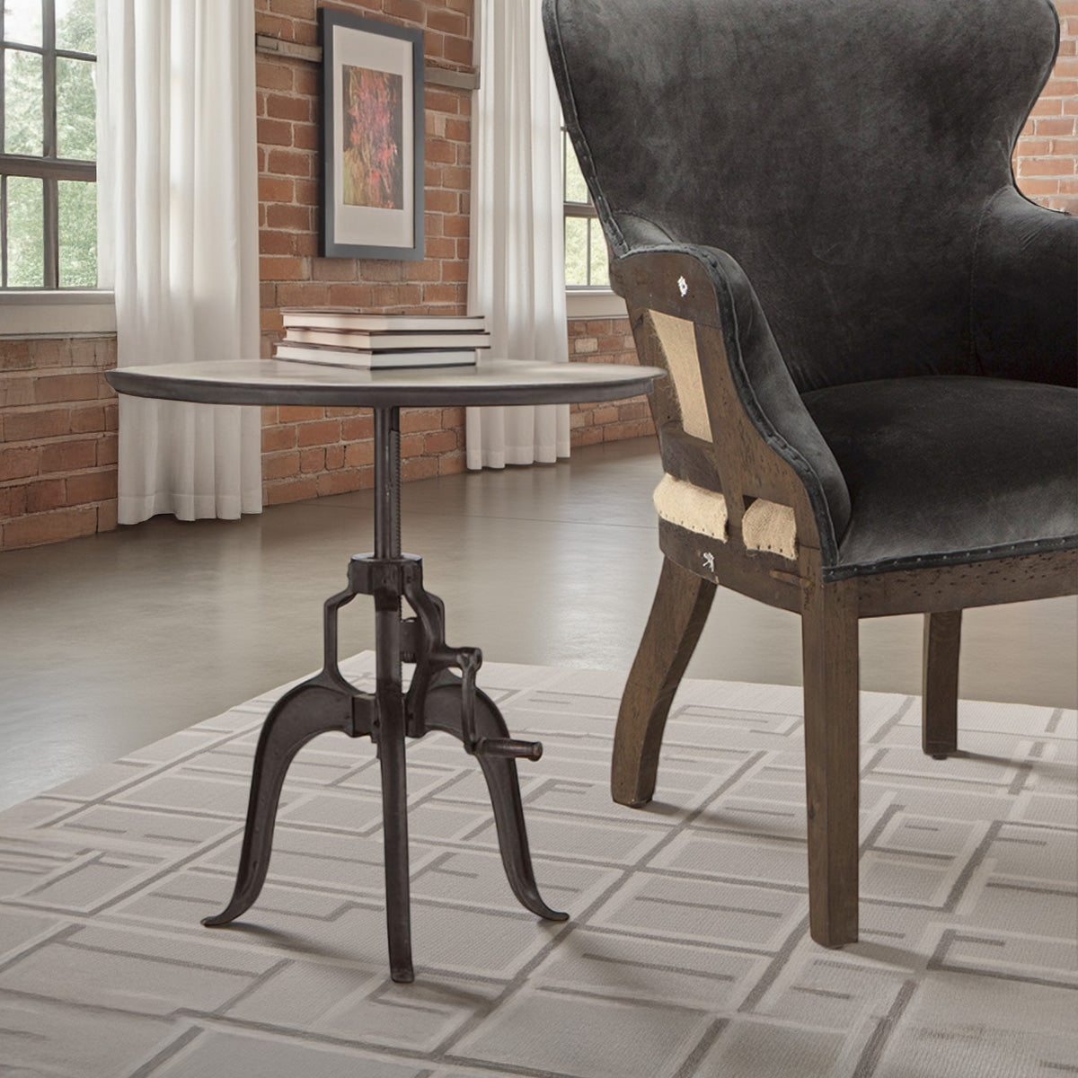 24" Matte Black Adjustable Side Table
