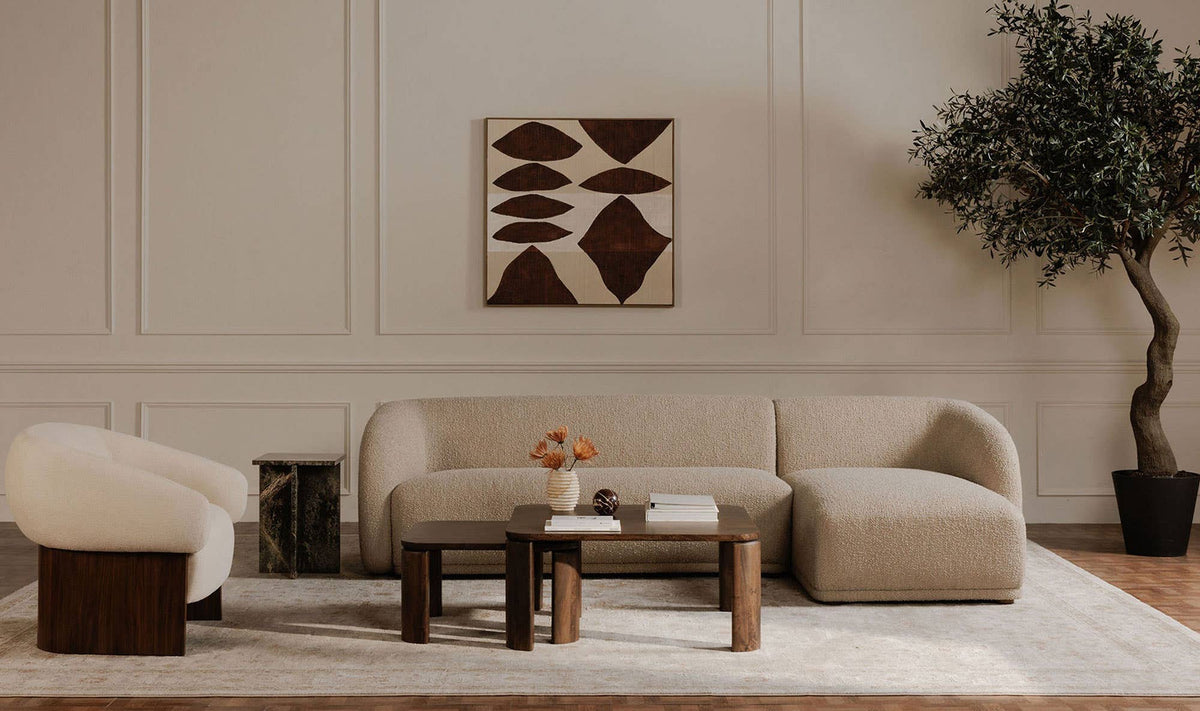 113.75" Beige Boucle Left Facing Sectional