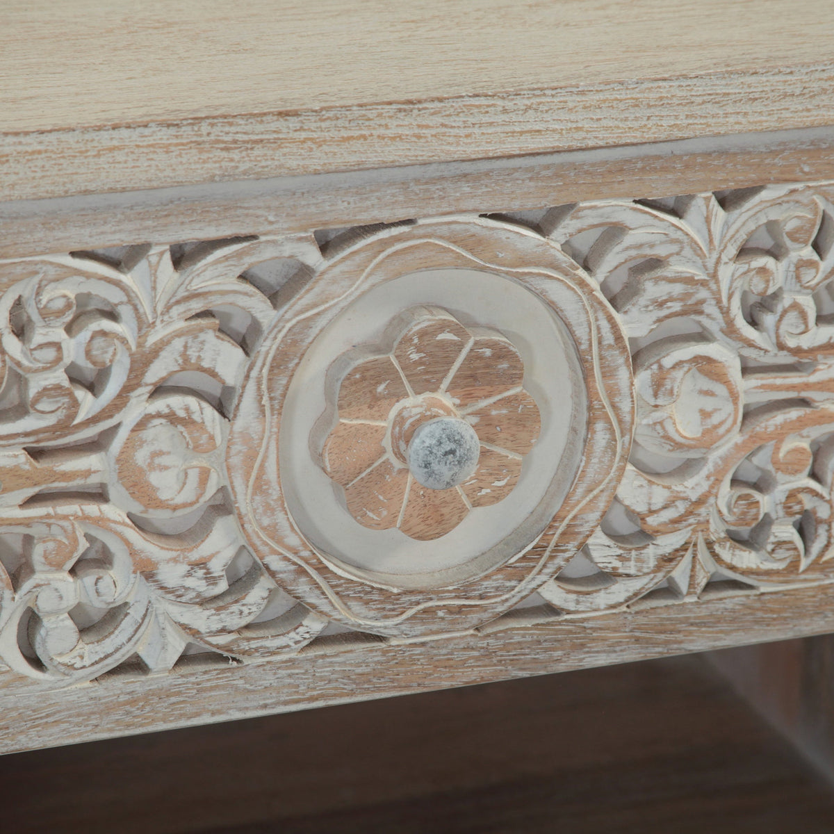 26" Carved Heirloom White Mango Nightstand