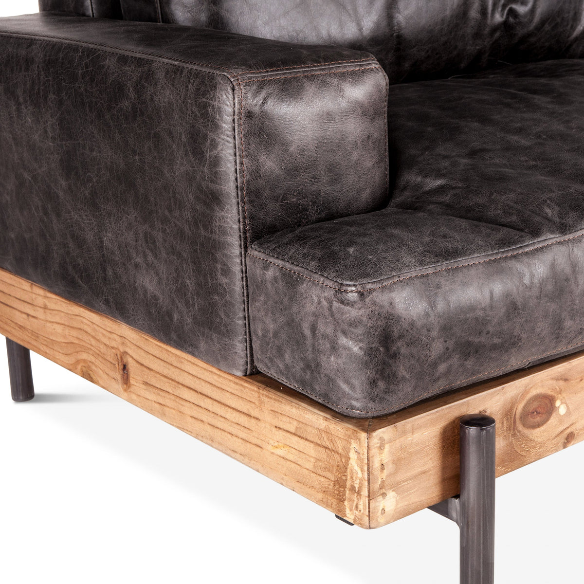 94" Morocco Black Leather Sofa