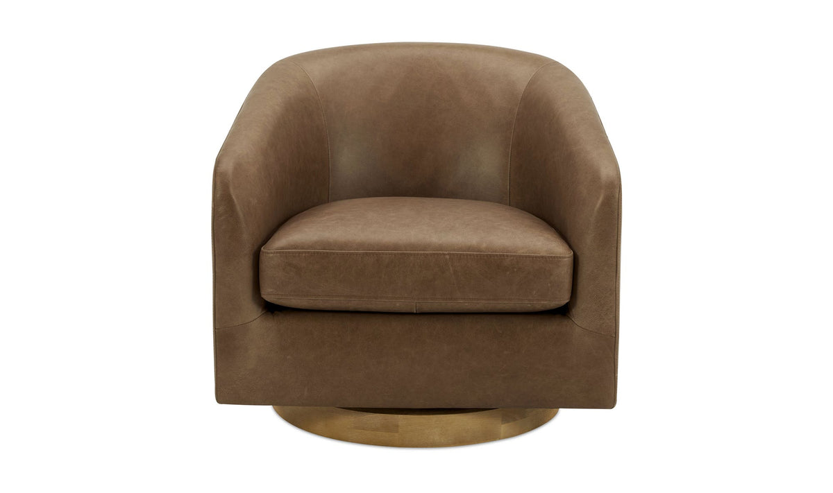 31" Tan Leather Swivel Accent Chair