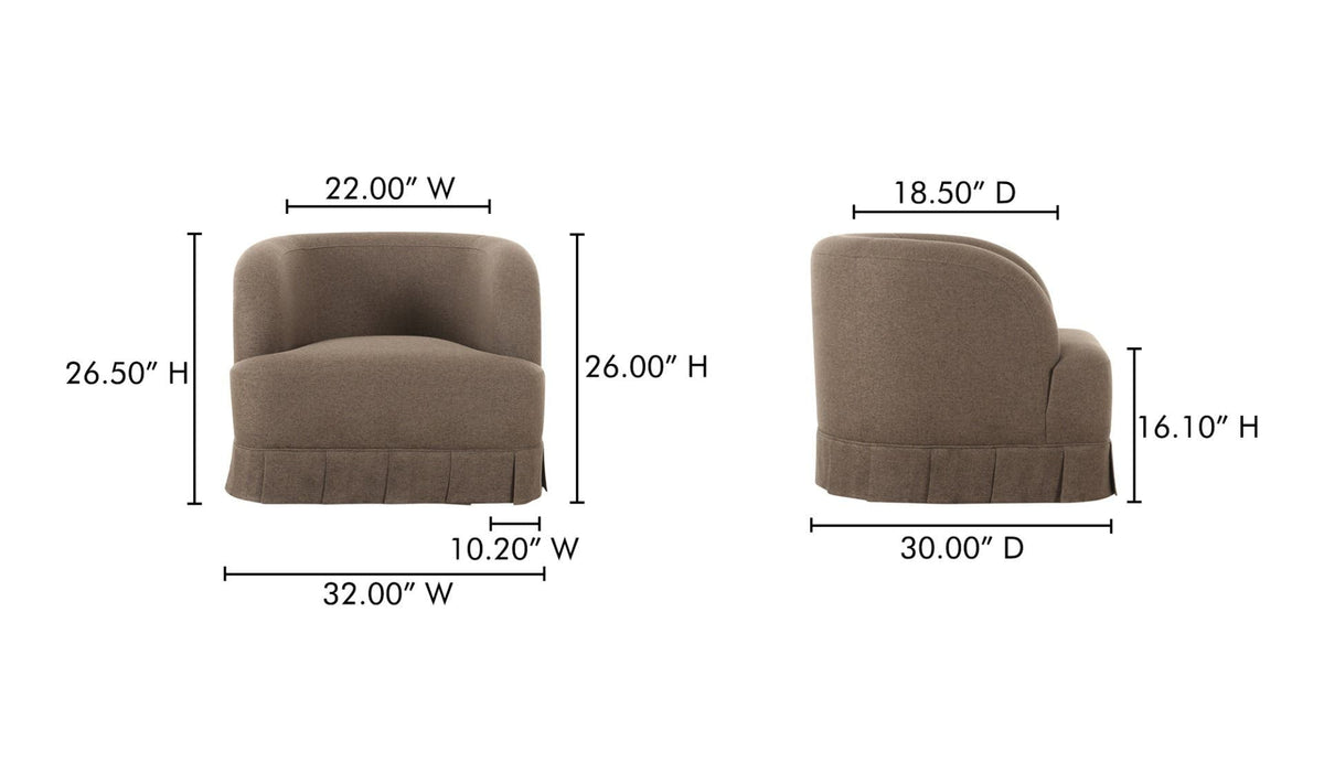 32" Brown Upholstered Swivel Accent Chair