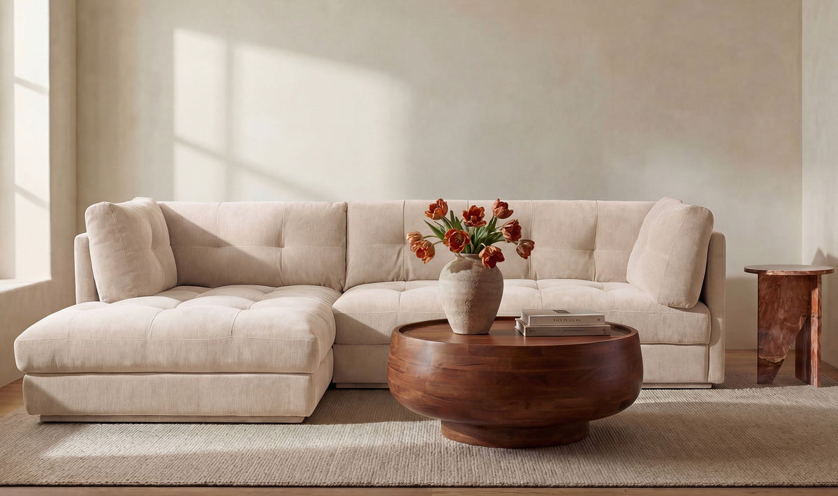 114.96" Light Beige Upholstered Left Facing Sectional