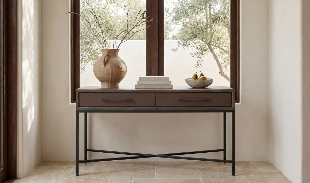 59.06" Brown Solid Oak Console Table