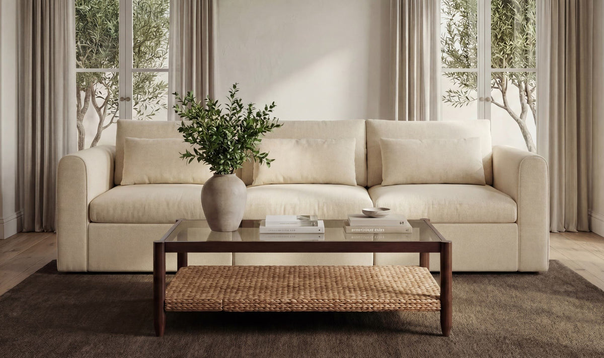 113.8" Light Beige Upholstered Modular Sofa