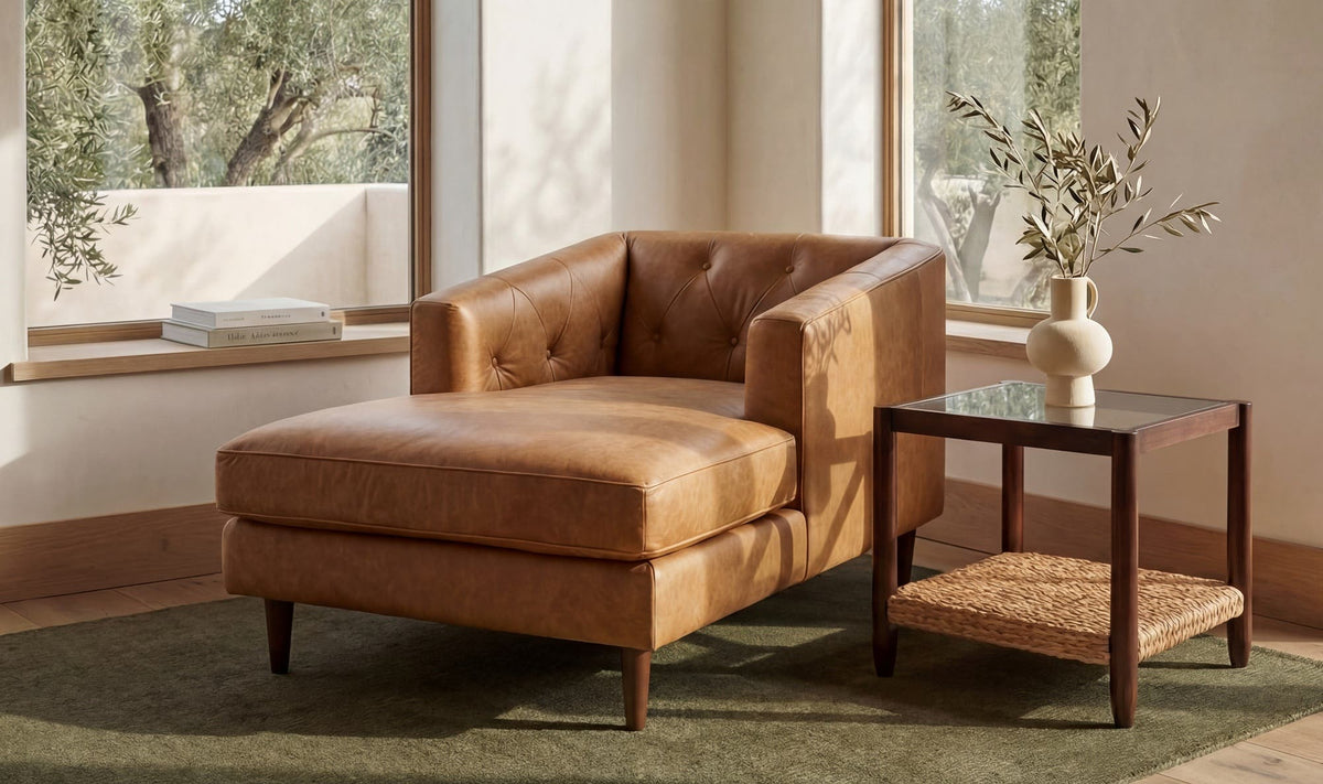 38.6" Tan Leather Chaise