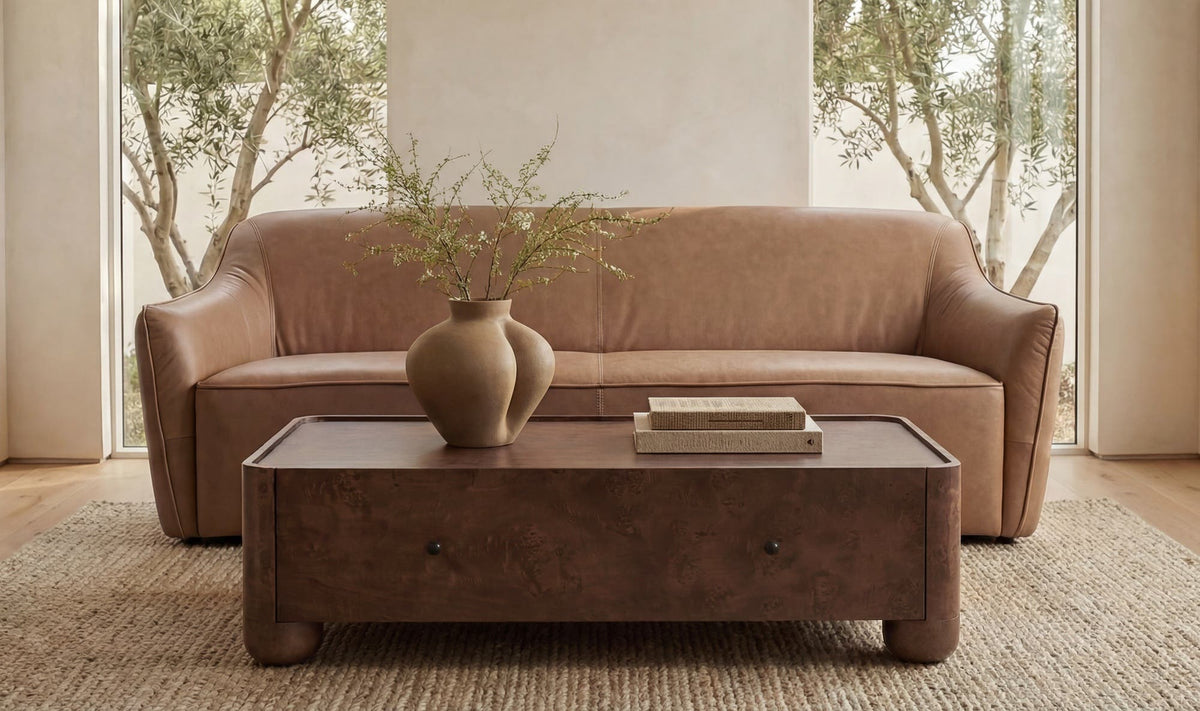 83.5" Tan Leather Sofa