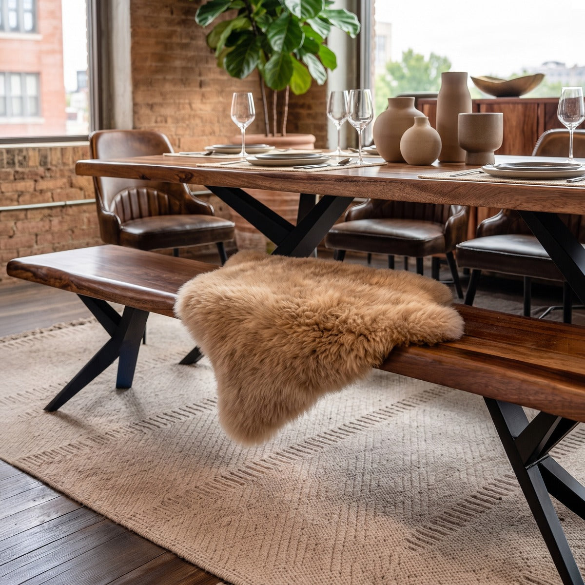 90" Natural Sheesham Wood Dining Bench
