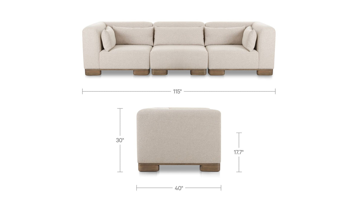 115" Oatmeal Upholstered Modular Sofa