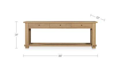 86" Natural Solid Oak Console Table