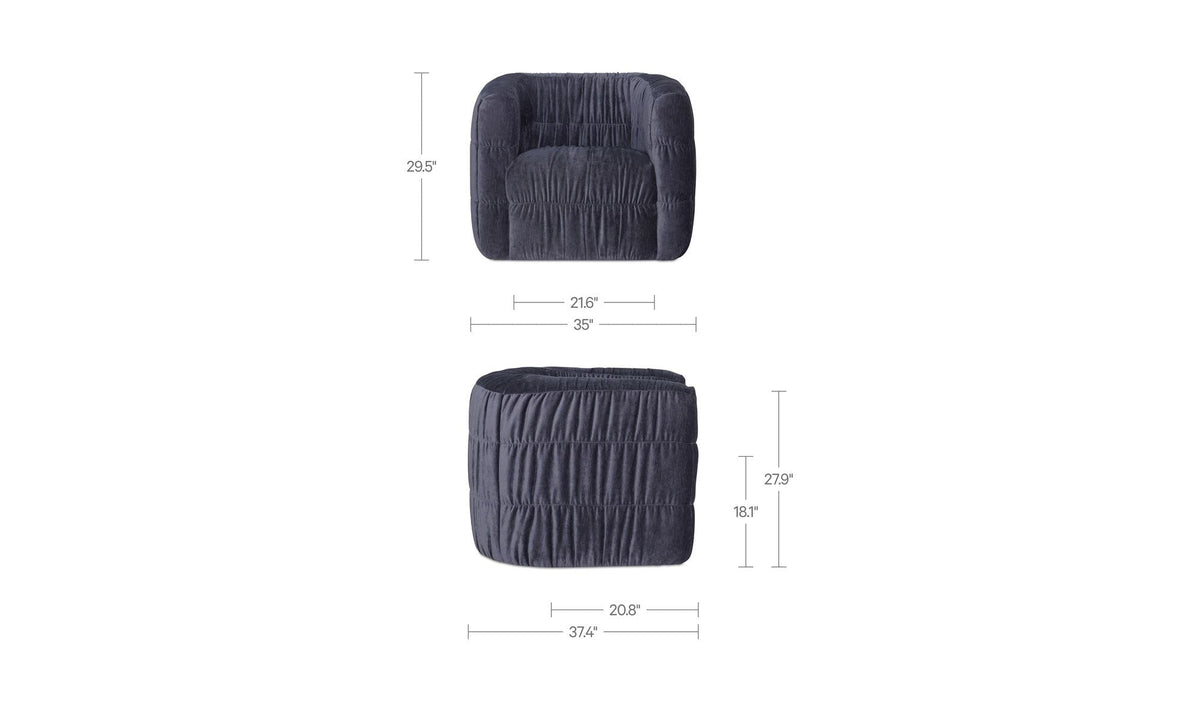 35" Navy Upholstered Swivel Accent Chair