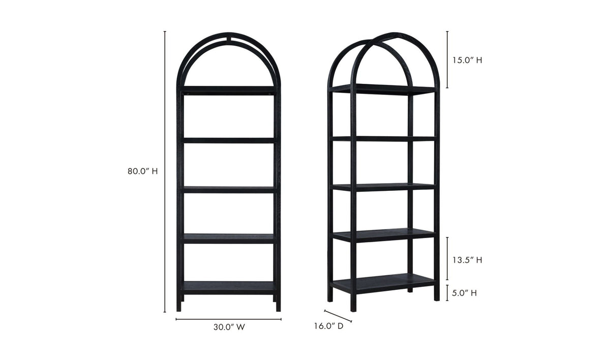 30" Black Solid Oak Bookcase