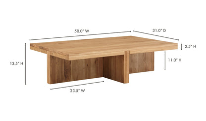 50" Natural Solid Oak Coffee Table