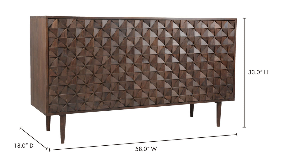 58" Dark Brown Sheesham Sideboard