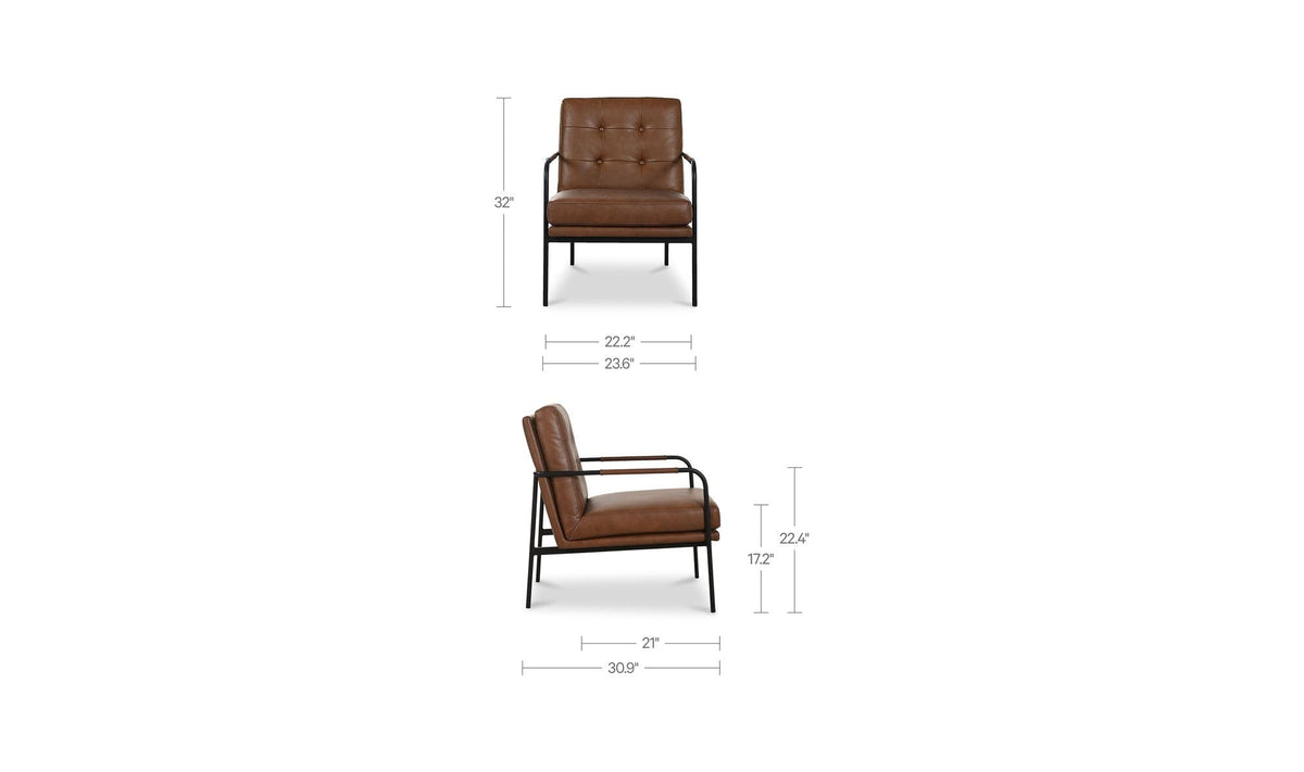 23.62" Brown Leather Accent Chair