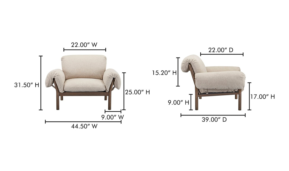 44.5" Beige Upholstered Lounge Chair