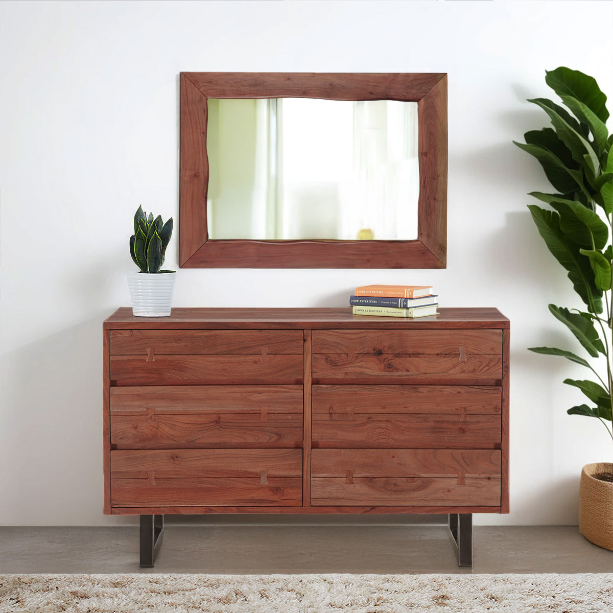 58" Walnut Wood Dresser