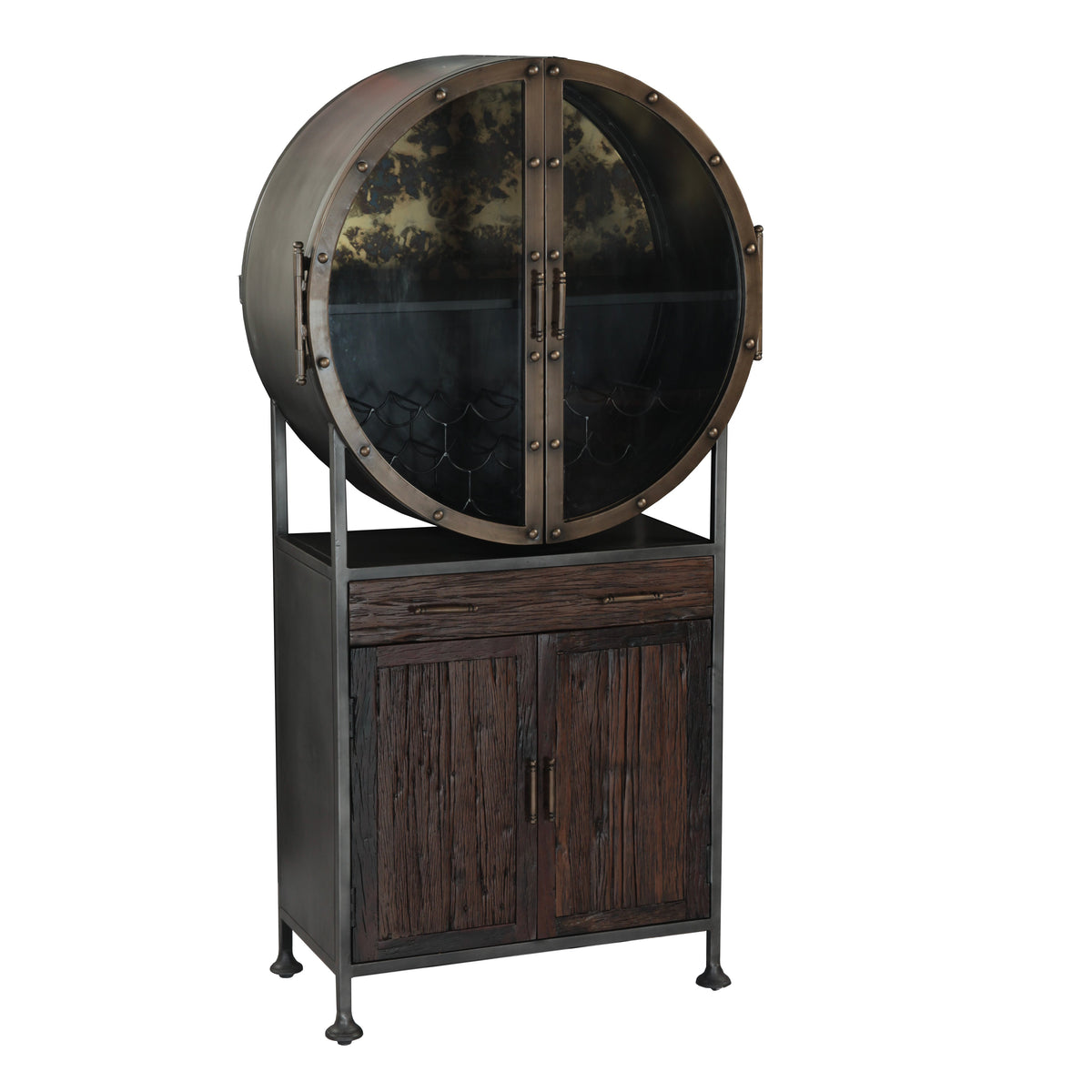 38" Reclaimed Hardwood Round Bar Cabinet