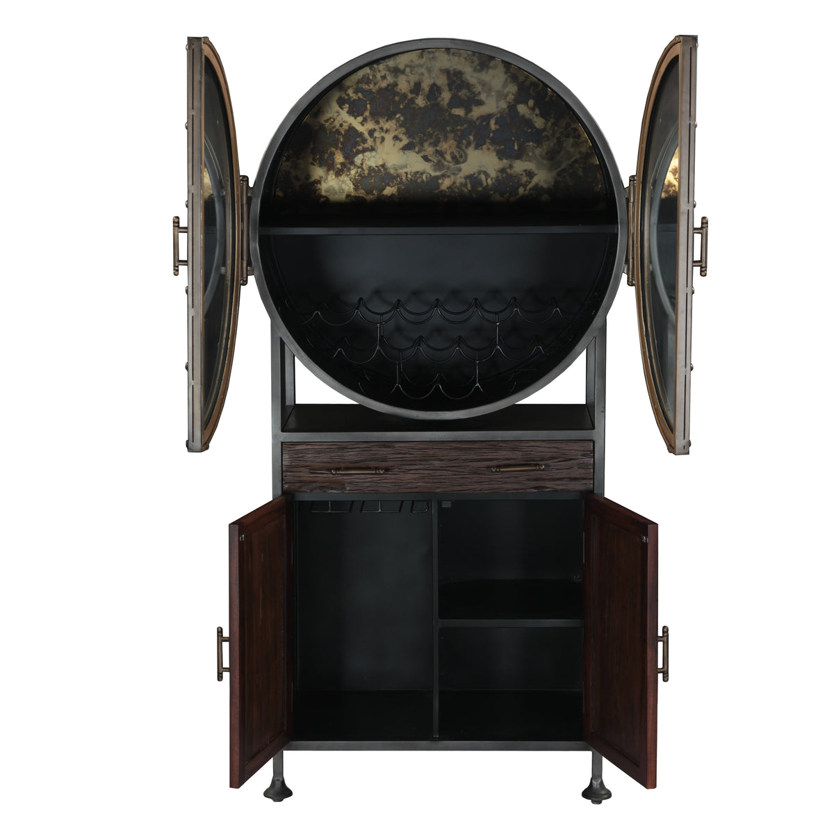 38" Reclaimed Hardwood Round Bar Cabinet