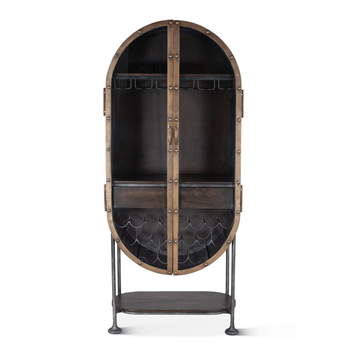 34" Dark Brown Oval Bar Cabinet