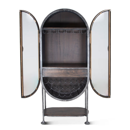 34" Dark Brown Oval Bar Cabinet