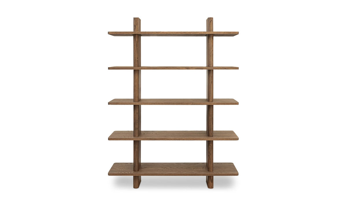 53" Dark Brown Solid Oak Large Bookcase