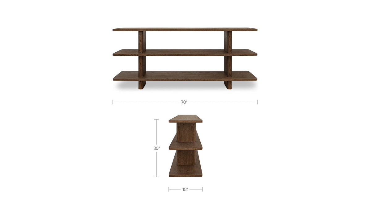 70" Dark Brown Solid Oak Small Bookcase