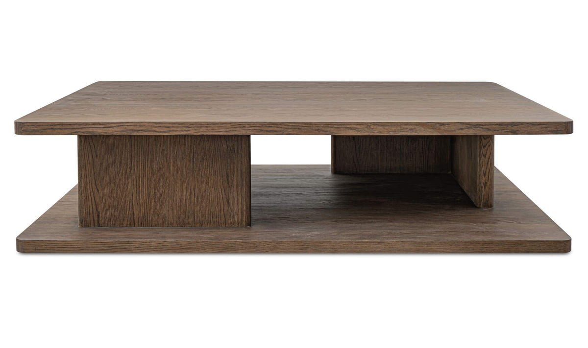 64" Dark Brown Solid Oak Large Coffee Table