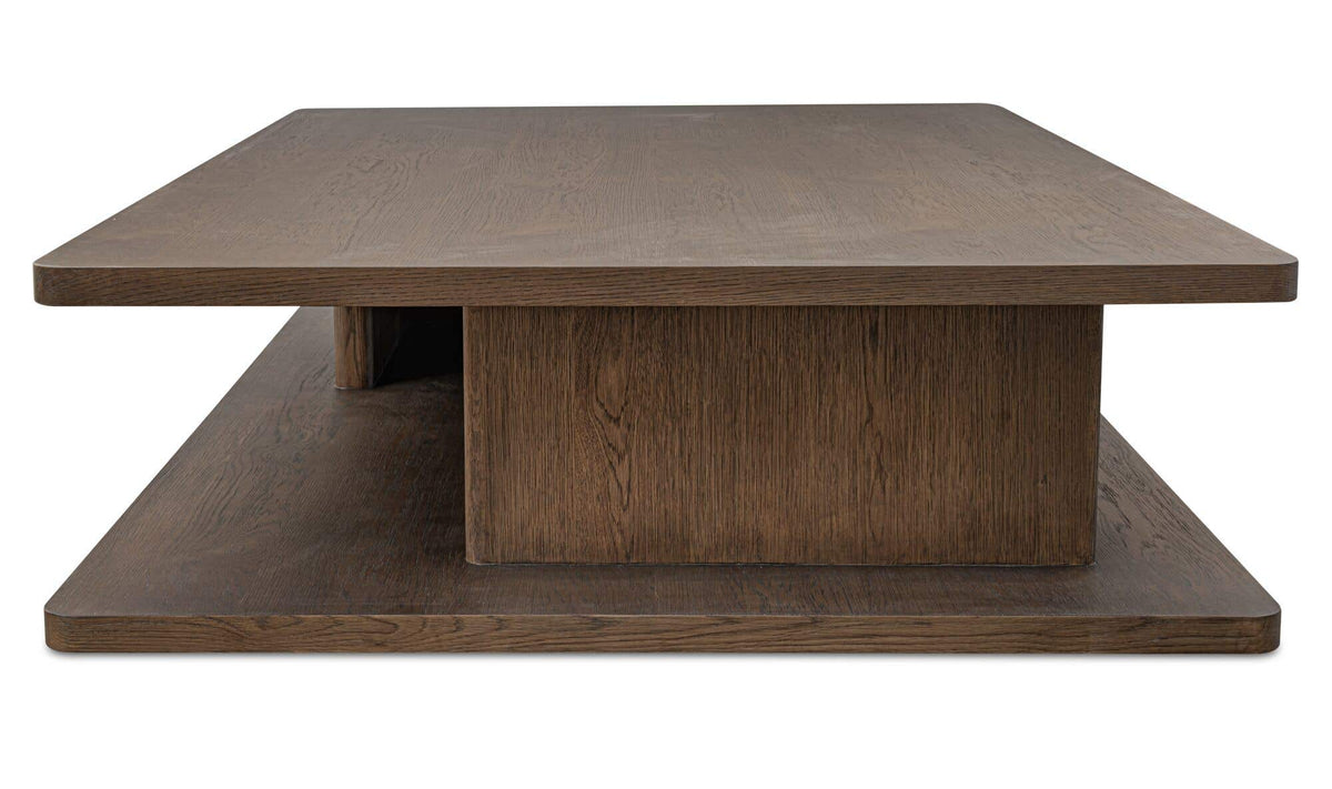 64" Dark Brown Solid Oak Large Coffee Table