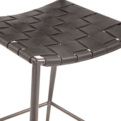 17" Black Buffalo Leather Counter Chair