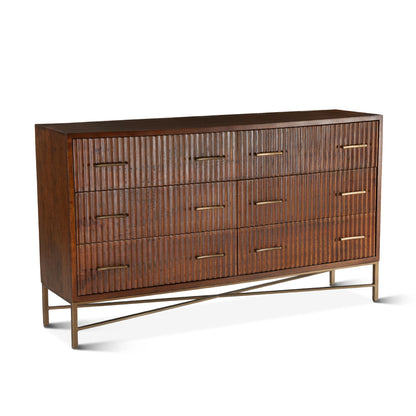 69" Honey Brown Fluted Wood Dresser
