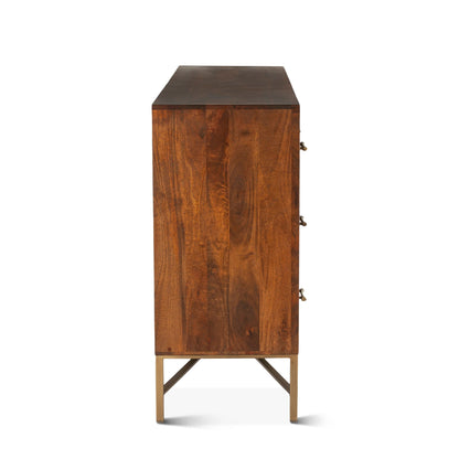 69" Honey Brown Fluted Wood Dresser