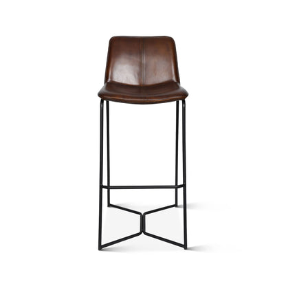 18" Hand-Washed Chestnut Leather Bar Chair