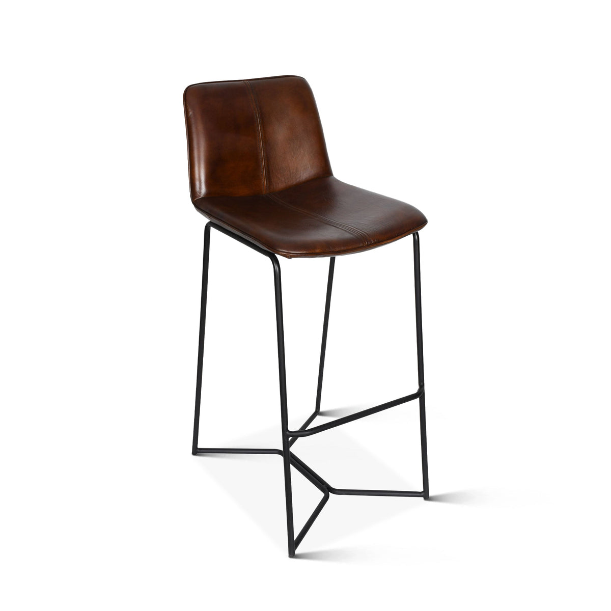 18" Hand-Washed Chestnut Leather Bar Chair
