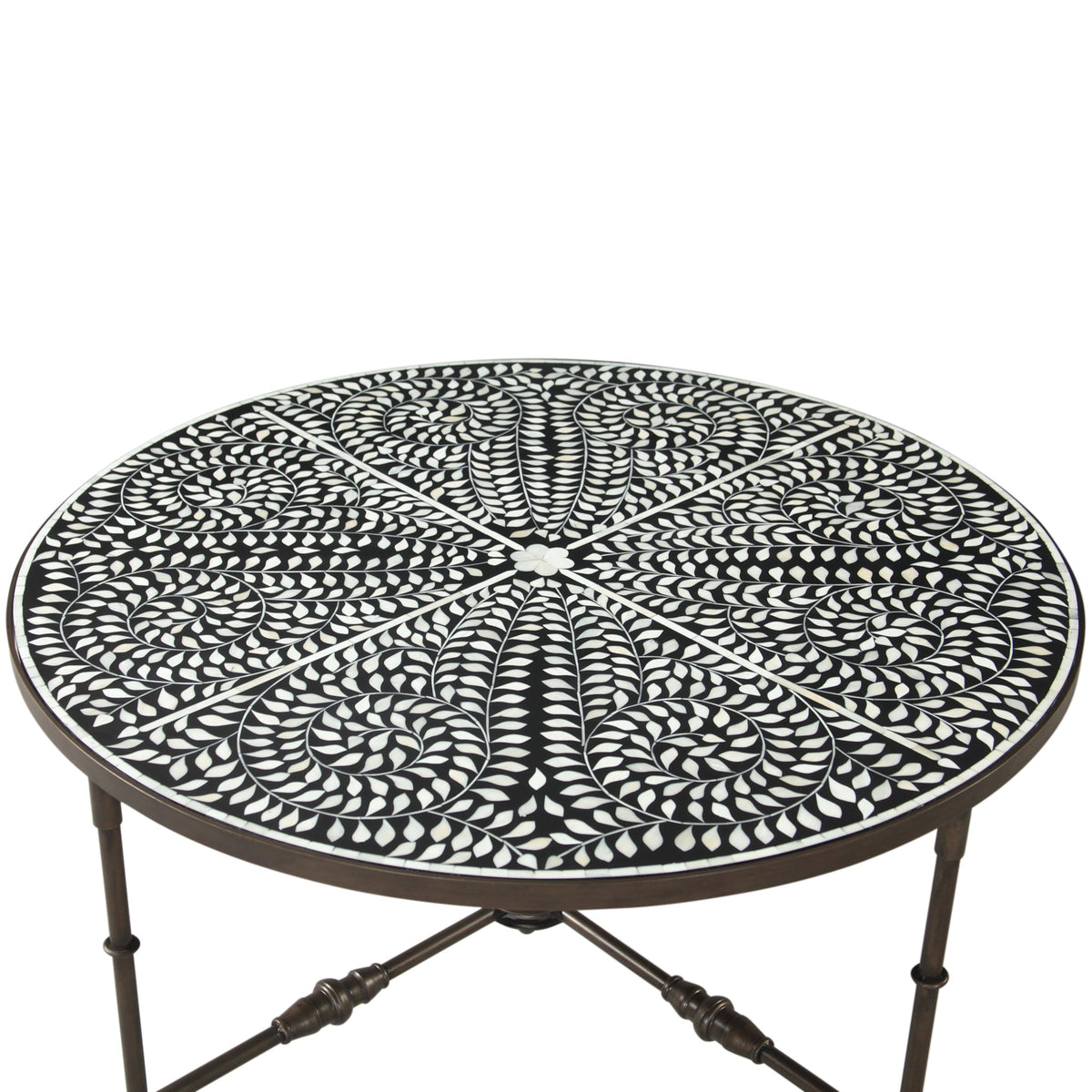 40" Floral Horn Inlay Iron Coffee Table