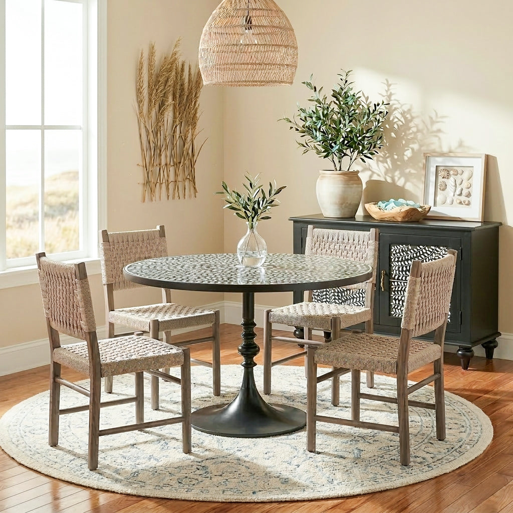 36" Floral Inlay Round Dining Table