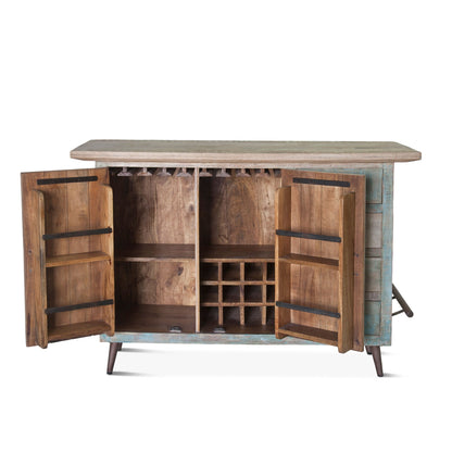 62" Vintage Teal Reclaimed Wood Bar