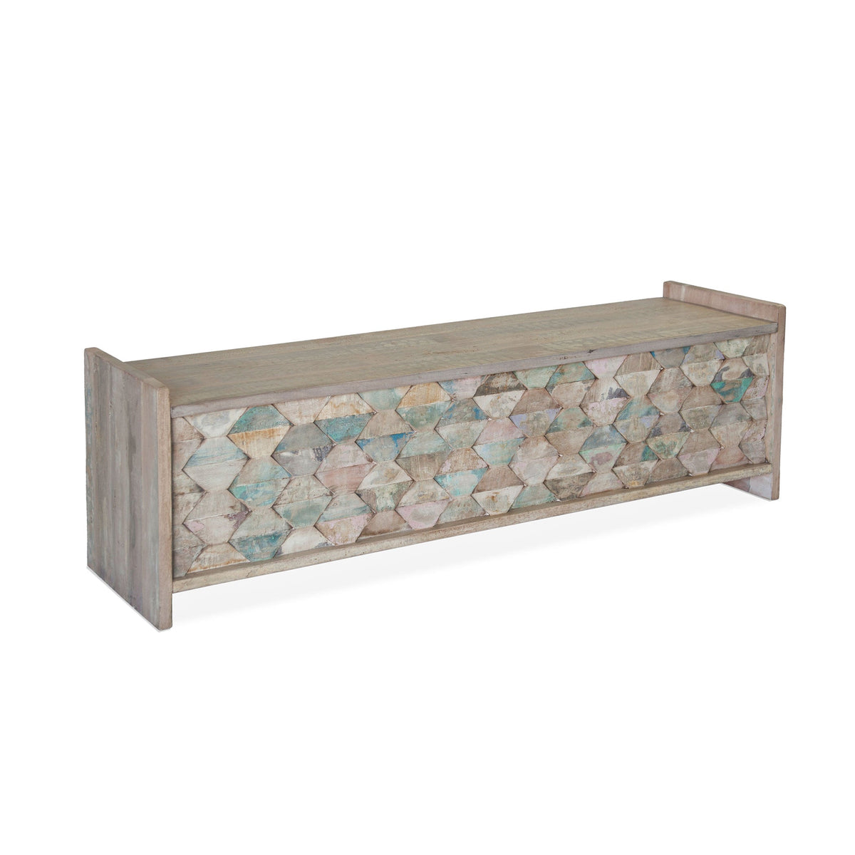 60" Vintage Teal Reclaimed Wood Storage Bench