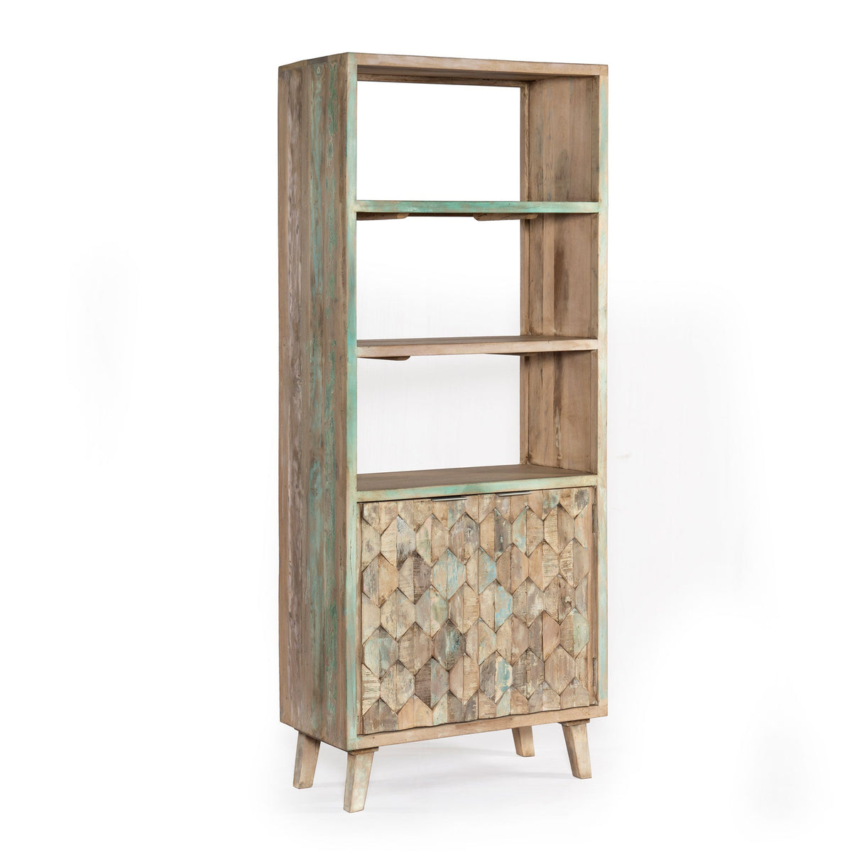 31" Vintage Teal Reclaimed Wood Bookshelf