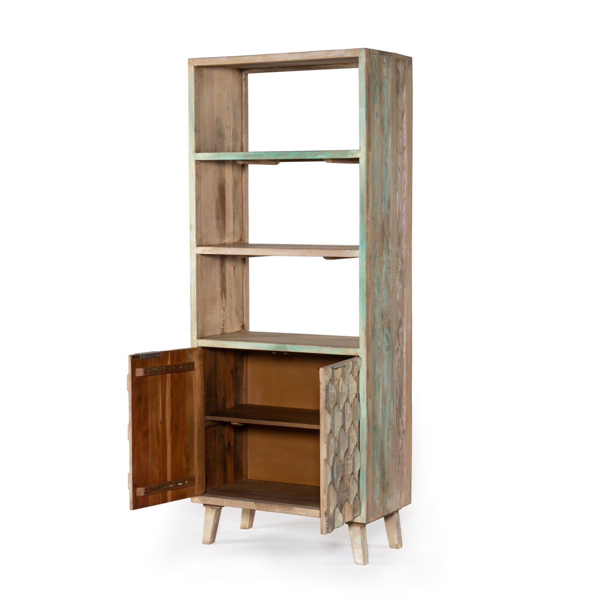 31" Vintage Teal Reclaimed Wood Bookshelf
