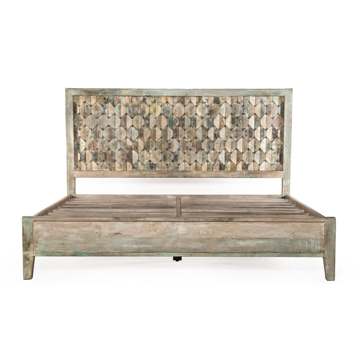 64" Vintage Teal Reclaimed Wood Queen Size Bed