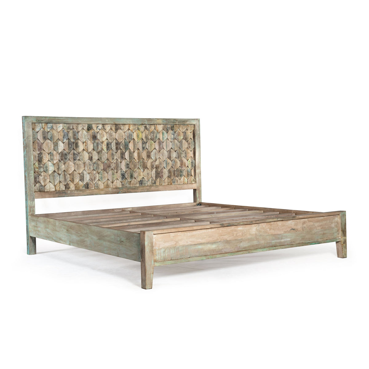 64" Vintage Teal Reclaimed Wood Queen Size Bed