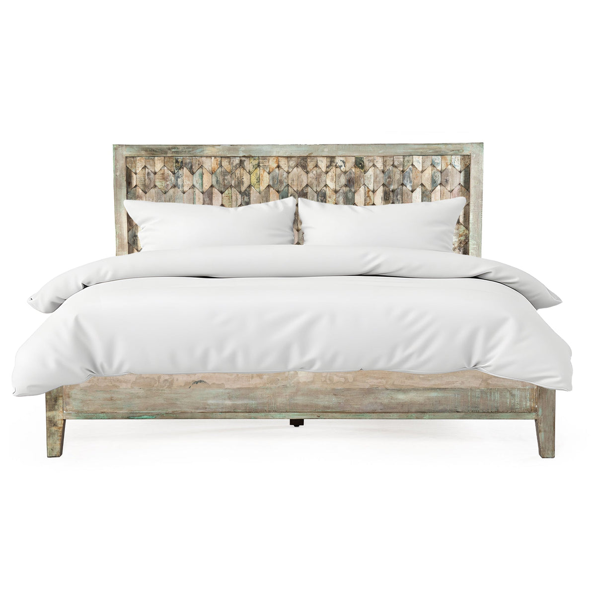 64" Vintage Teal Reclaimed Wood Queen Size Bed