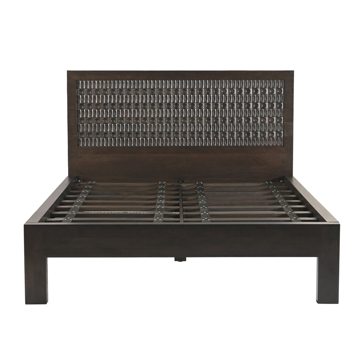 66" Dark Java Carved Wood Queen Size Bed